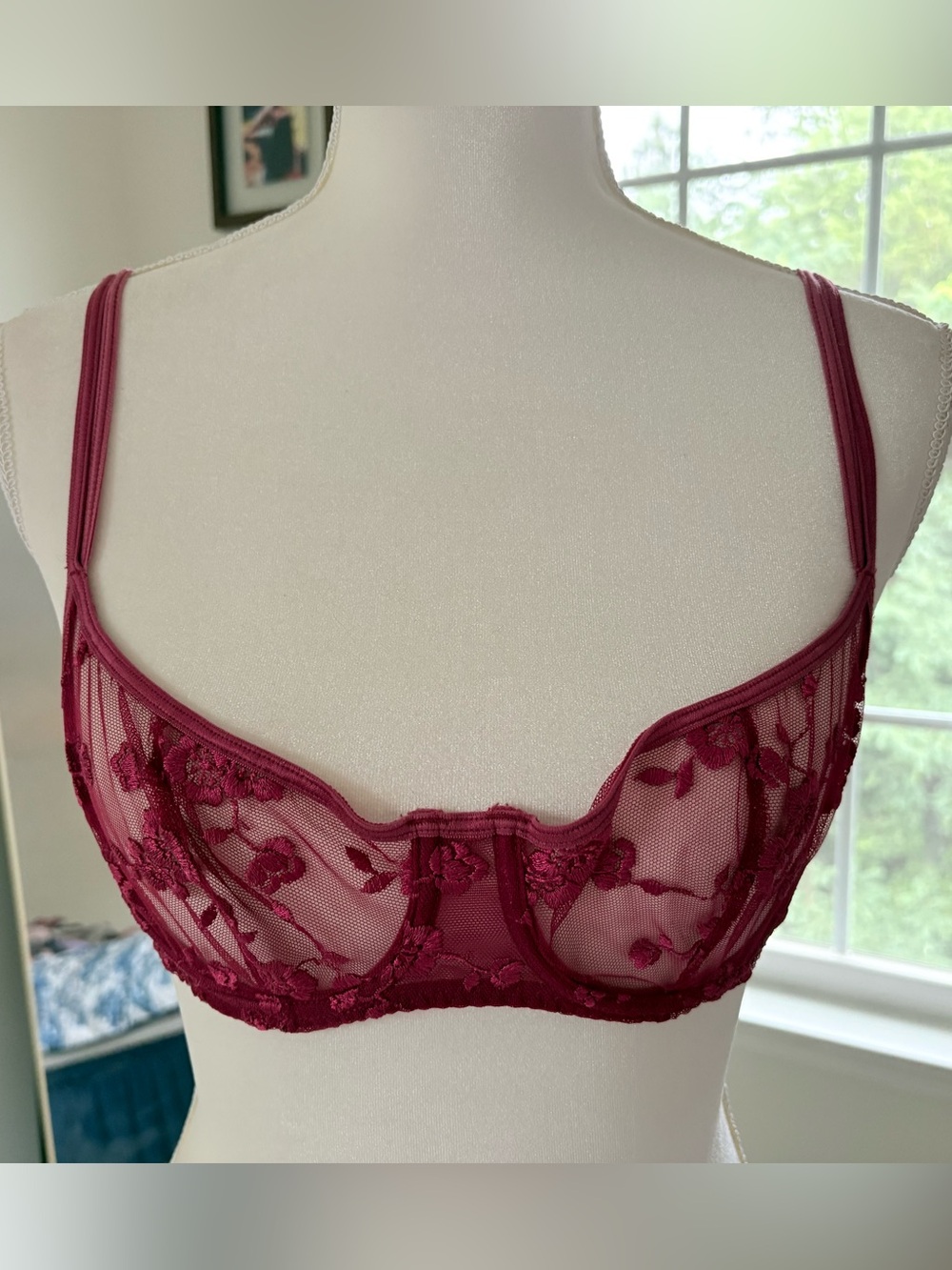 Victoria's Secret Sheer Floral Lace Underwire Bra - Deep Berry
